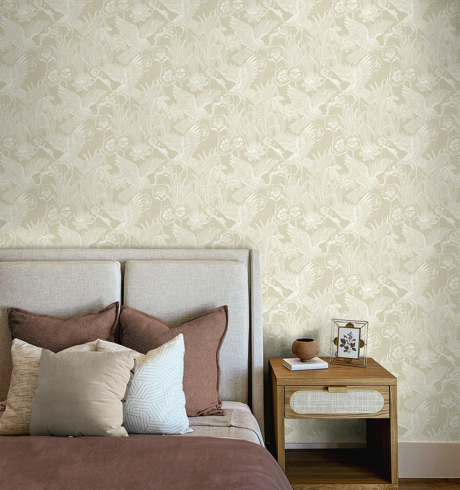 NW54505 heron peel and stick wallpaper bedroom from NextWall