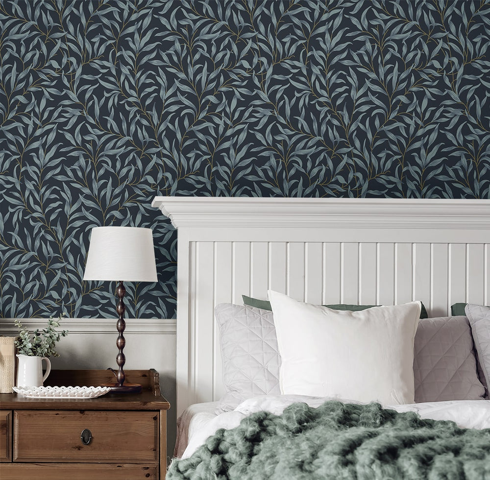 NW54702 leaf peel and stick wallpaper bedroom from NextWall