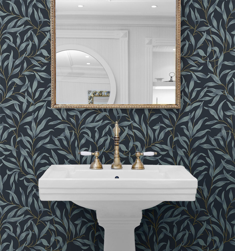 NW54702 leaf peel and stick wallpaper bathroom from NextWall