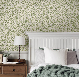 NW54704 leaf peel and stick wallpaper bedroom from NextWall