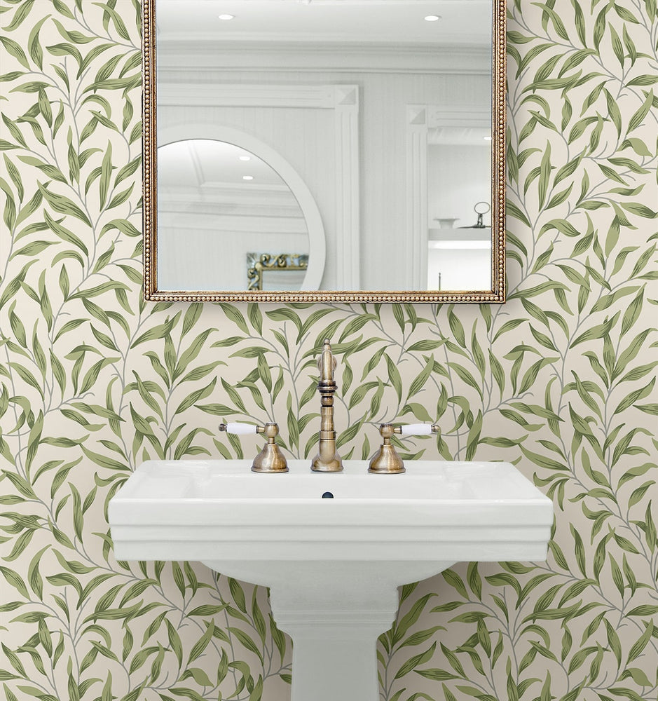 NW54704 leaf peel and stick wallpaper bathroom from NextWall