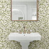 NW54704 leaf peel and stick wallpaper bathroom from NextWall