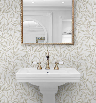 NW54706 leaf peel and stick wallpaper bathroom from NextWall