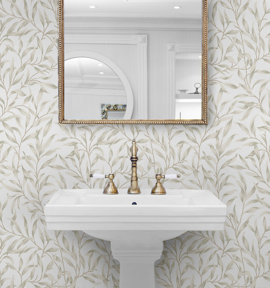 NW54706 leaf peel and stick wallpaper bathroom from NextWall