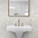 NW54706 leaf peel and stick wallpaper bathroom from NextWall