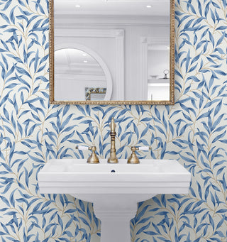 NW54712 leaf peel and stick wallpaper bathroom from NextWall