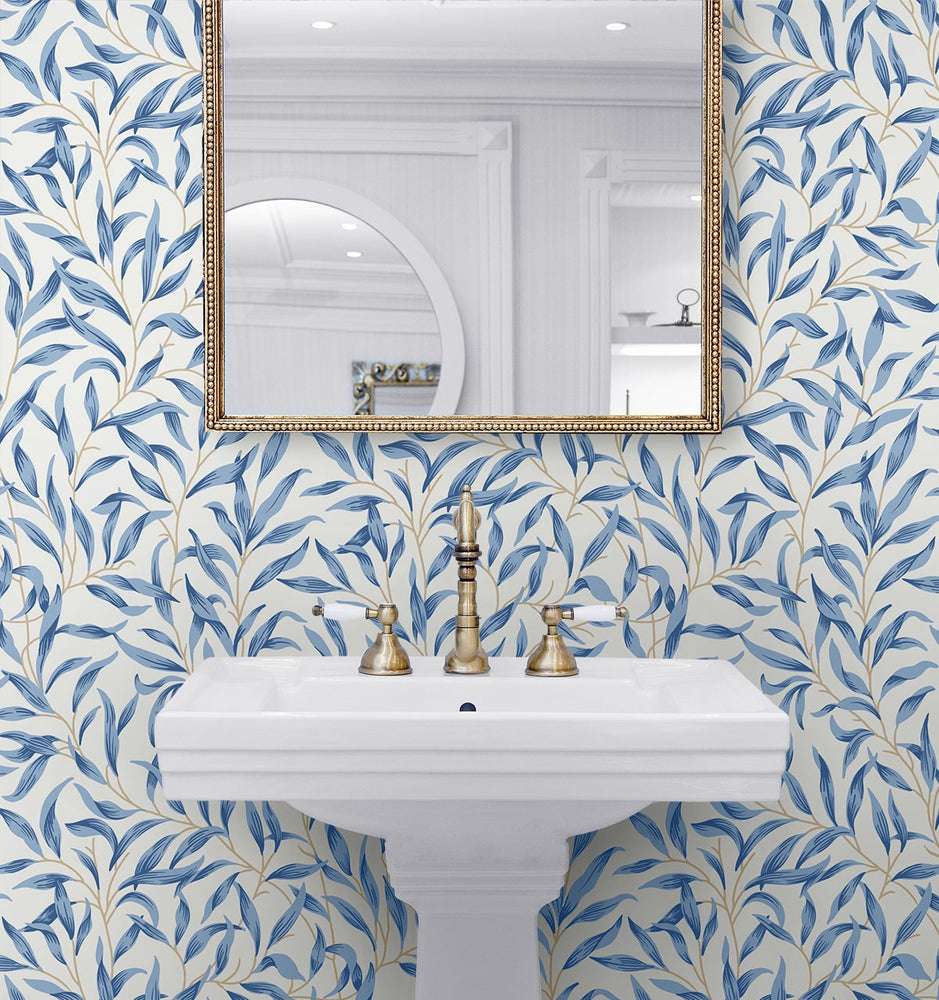 NW54712 leaf peel and stick wallpaper bathroom from NextWall