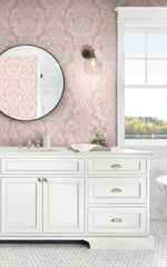 NW54801 damask peel and stick wallpaper master bathroom from NextWall