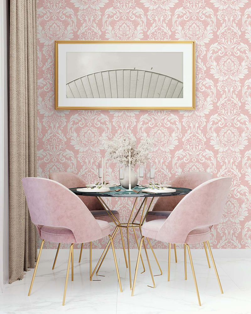 NW54801 damask peel and stick wallpaper dining room from NextWall