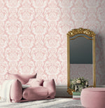 NW54801 damask peel and stick wallpaper living room from NextWall