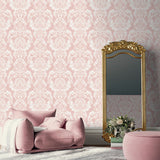 NW54801 damask peel and stick wallpaper living room from NextWall