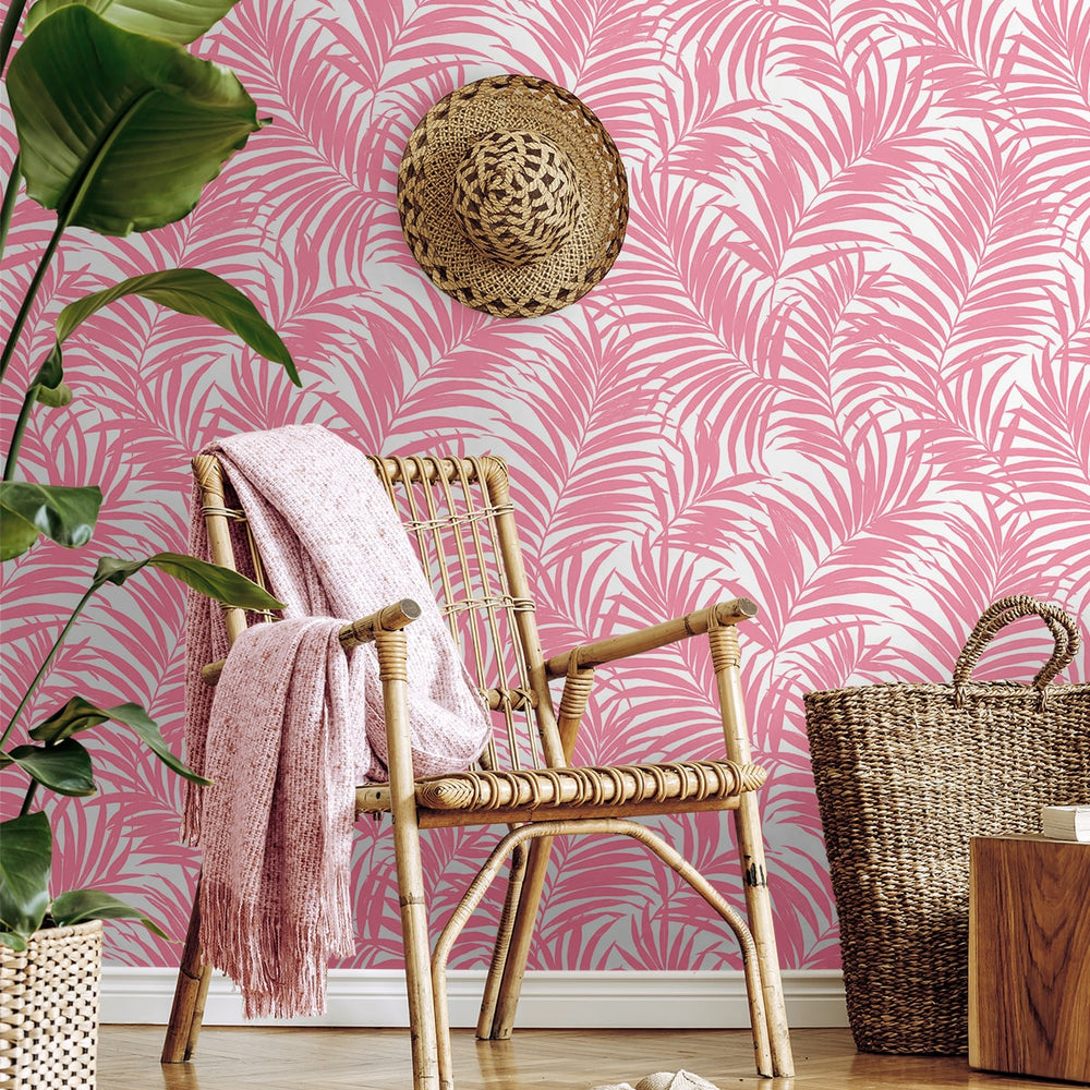NW54901 palm leaf peel and stick wallpaper living room from NextWall