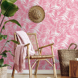 NW54901 palm leaf peel and stick wallpaper living room from NextWall