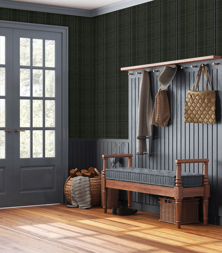 NW55104 plaid peel and stick wallpaper entryway from NextWall