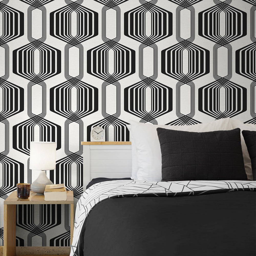 
                  
                    NW55300 geometric mid century peel and stick wallpaper bedroom from NextWall
                  
                