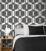NW55300 geometric mid century peel and stick wallpaper bedroom from NextWall