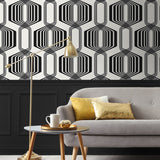 NW55300 geometric mid century peel and stick wallpaper living room from NextWall