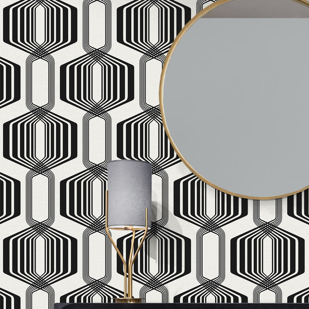 
                  
                    NW55300 geometric mid century peel and stick wallpaper entryway from NextWall
                  
                