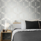 NW55302 geometric mid century peel and stick wallpaper bedroom from NextWall
