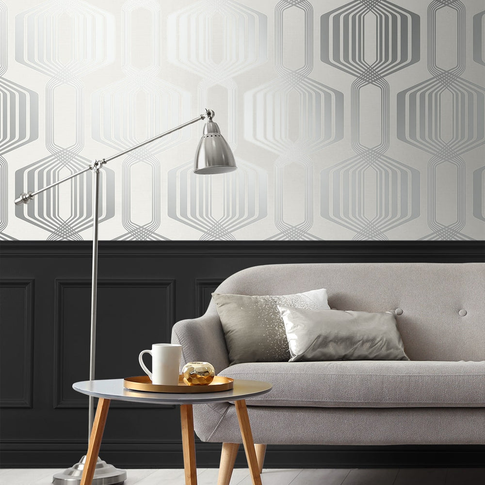 
                  
                    NW55302 geometric mid century peel and stick wallpaper living room from NextWall
                  
                
