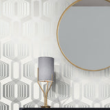 NW55302 geometric mid century peel and stick wallpaper entryway from NextWall