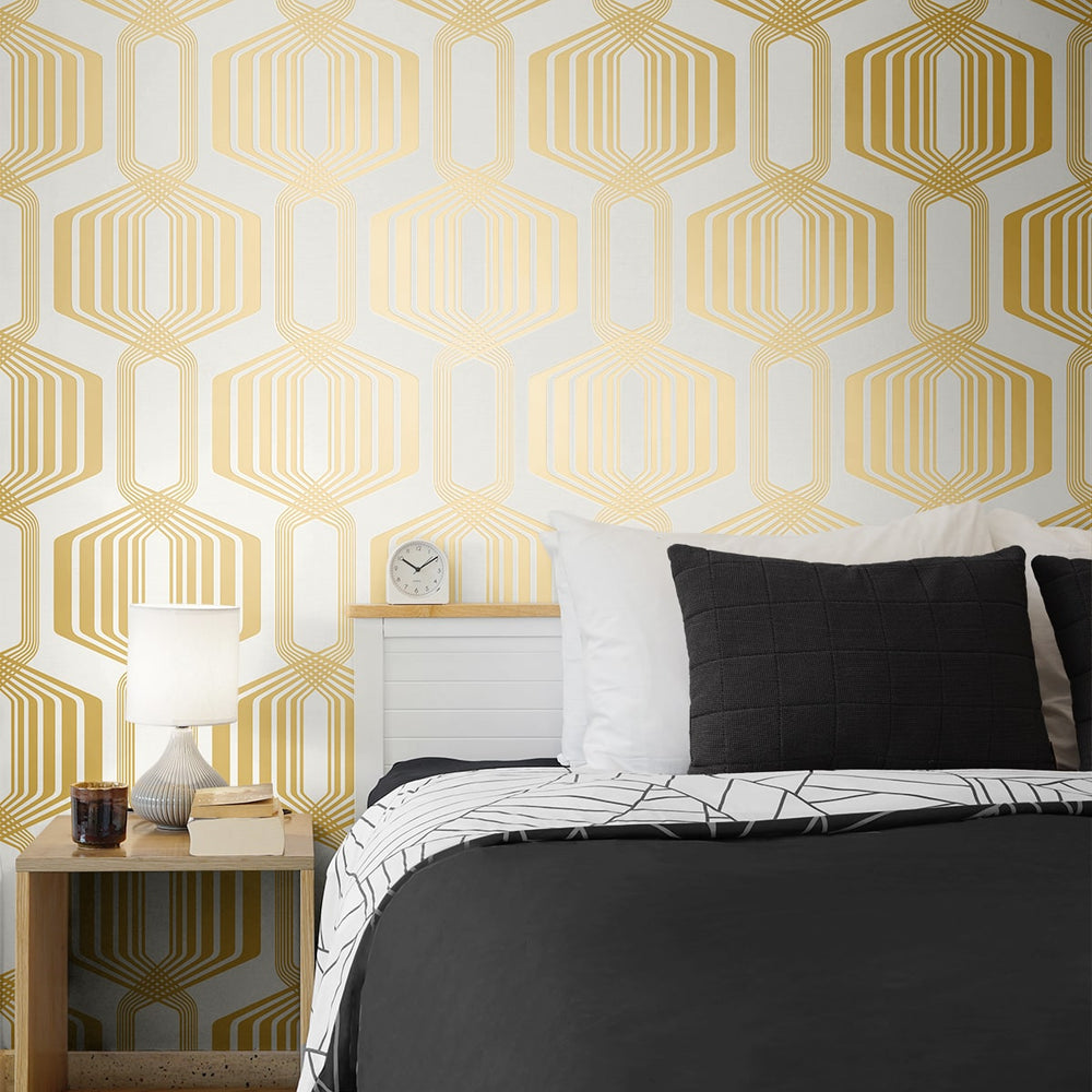 
                  
                    NW55305 geometric mid century peel and stick wallpaper bedroom from NextWall
                  
                