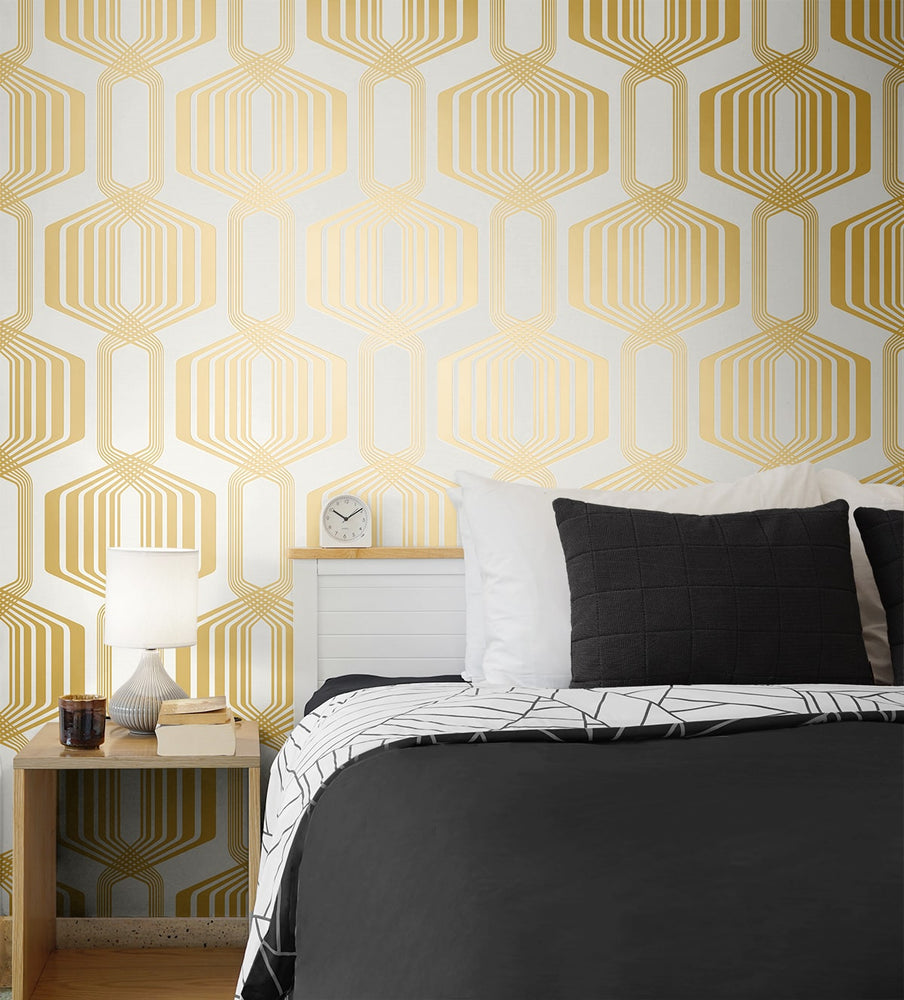 NW55305 geometric mid century peel and stick wallpaper bedroom from NextWall