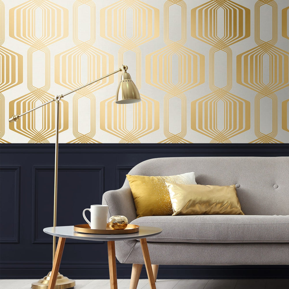 
                  
                    NW55305 geometric mid century peel and stick wallpaper living room from NextWall
                  
                