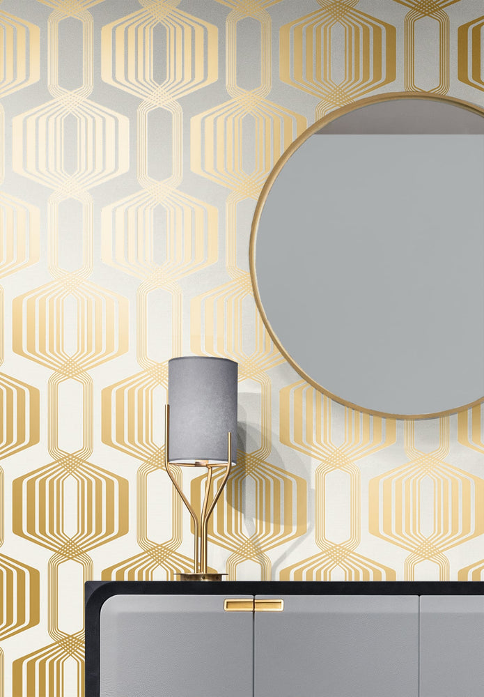 NW55305 geometric mid century peel and stick wallpaper entryway from NextWall