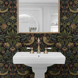 NW55401 vintage strawberry garden peel and stick wallpaper bathroom from NextWall