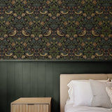 NW55401 vintage strawberry garden peel and stick wallpaper bedroom from NextWall