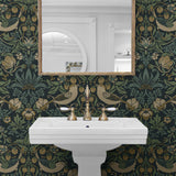 NW55402 vintage strawberry garden peel and stick wallpaper bathroom from NextWall