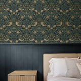 NW55402 vintage strawberry garden peel and stick wallpaper bedroom from NextWall