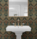NW55501 vintage deco dragonfly peel and stick wallpaper bathroom from NextWall