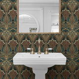 NW55501 vintage deco dragonfly peel and stick wallpaper bathroom from NextWall