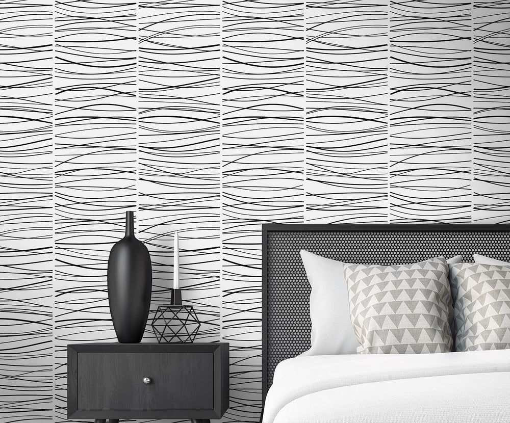 NW55600 striped abstract peel and stick wallpaper bedroom from NextWall
