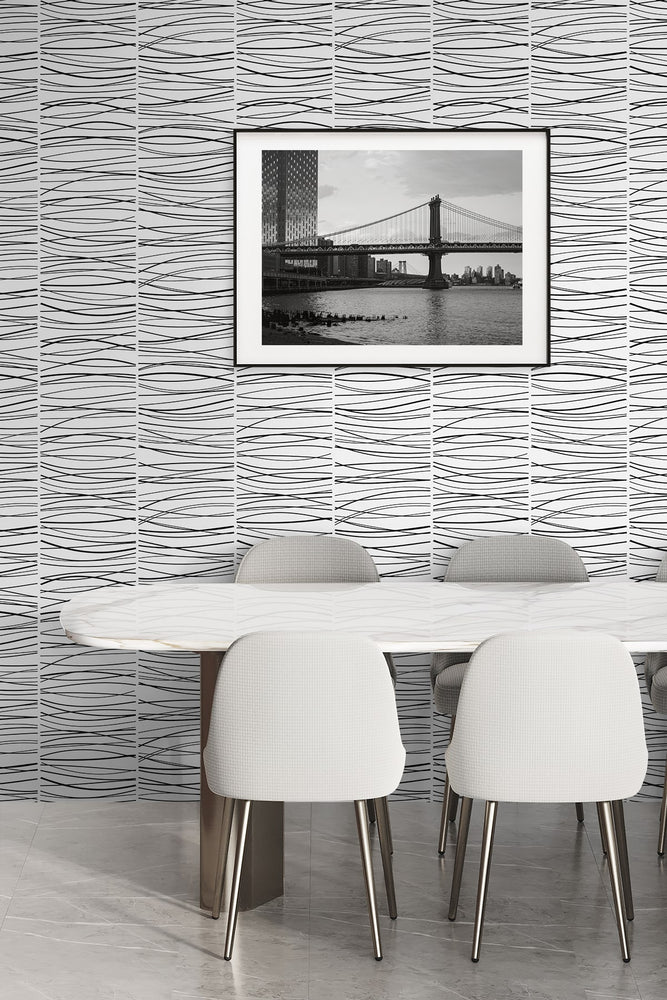NW55600 striped abstract peel and stick wallpaper dining room from NextWall