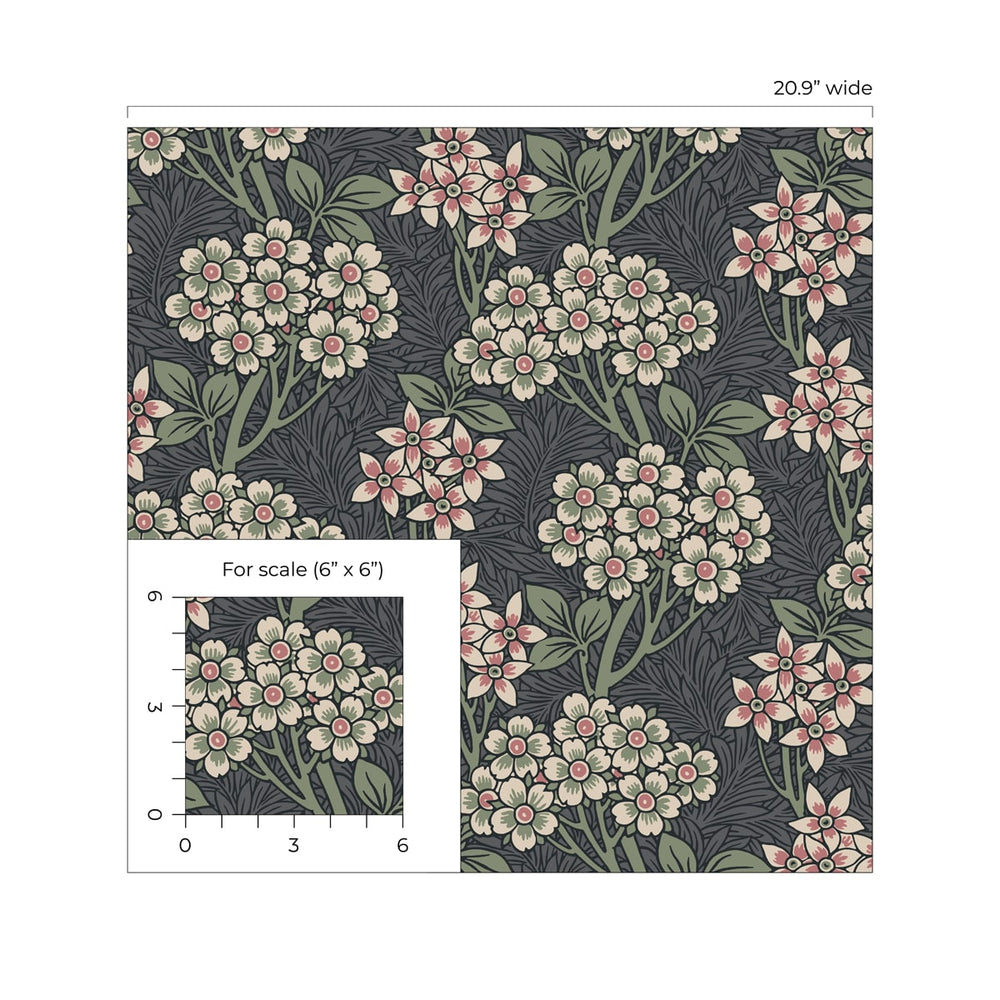NW56110 floral vintage peel and stick wallpaper scale from NextWall