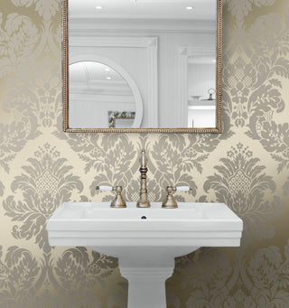 NW56305 damask peel and stick wallpaper bathroom from NextWall
