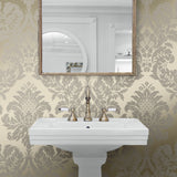 NW56305 damask peel and stick wallpaper bathroom from NextWall
