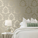 NW56305 damask peel and stick wallpaper bedroom from NextWall