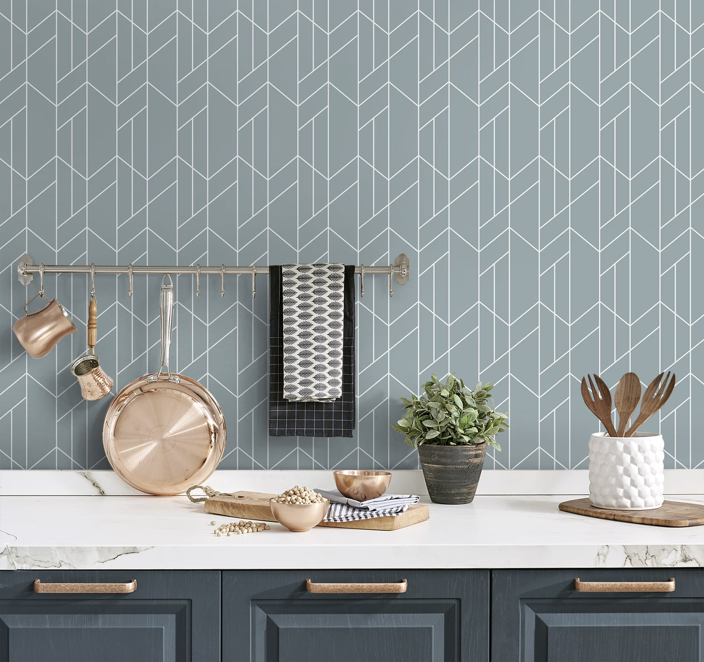 NW56802 geometric peel and stick wallpaper kitchen from NextWall