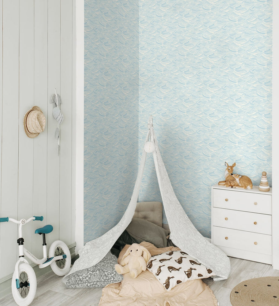 Bayside Waves Coastal Peel and Stick Removable Wallpaper