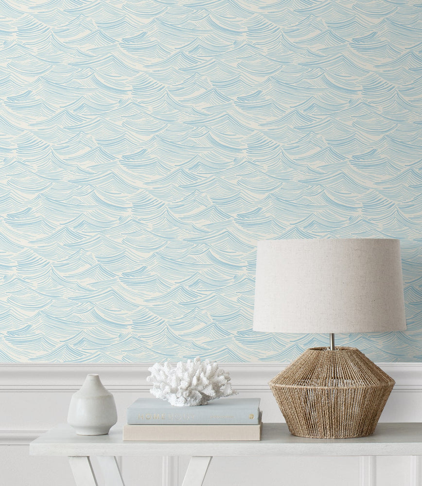 Bayside Waves Coastal Peel and Stick Removable Wallpaper