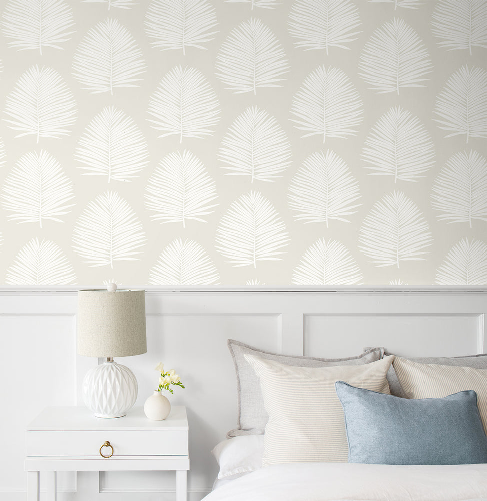 NW57100 palm leaf coastal peel and stick wallpaper bedroom from NextWall