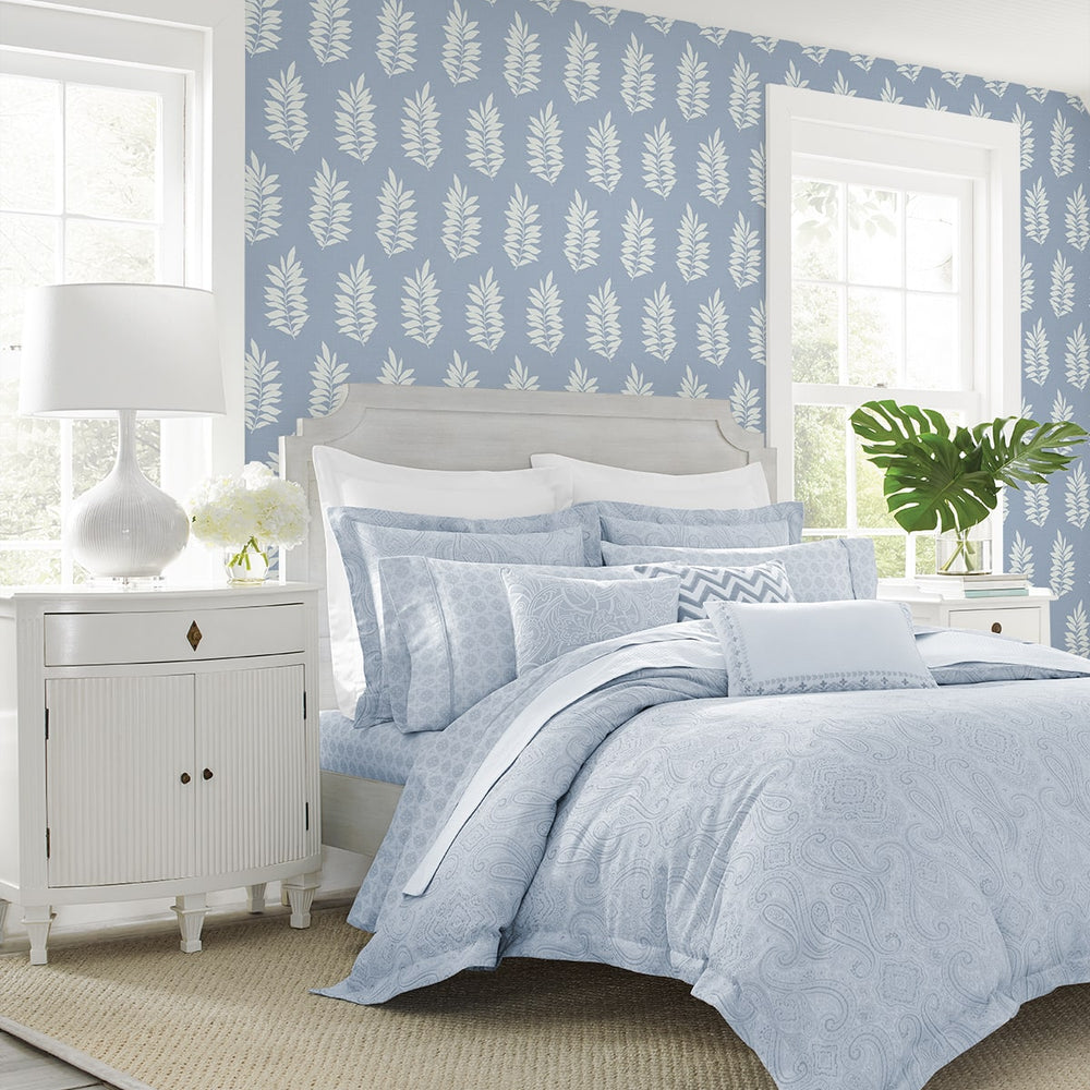 NW57202 Pinnate leaf coastal peel and stick wallpaper bedroom from NextWall