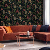 NW57900 Forest Flourish botanical peel and stick wallpaper living room from NextWall