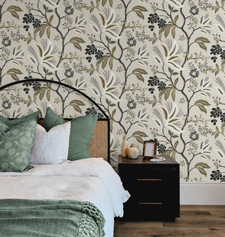 NW57908 Forest Flourish botanical peel and stick wallpaper bedroom from NextWall