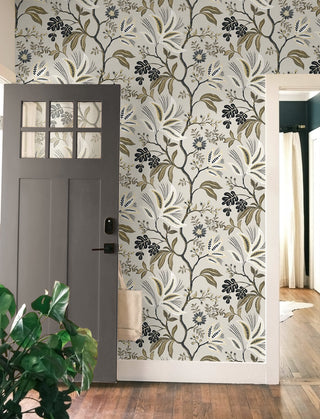 NW57908 Forest Flourish botanical peel and stick wallpaper entryway from NextWall