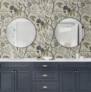 NW57908 Forest Flourish botanical peel and stick wallpaper bathroom from NextWall